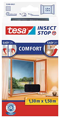 tesa Insect Stop COMFORT Fliegengitter für Fenster - Insektenschutz mit Klettband selbstklebend - Fliegen Netz ohne Bohren - anthrazit