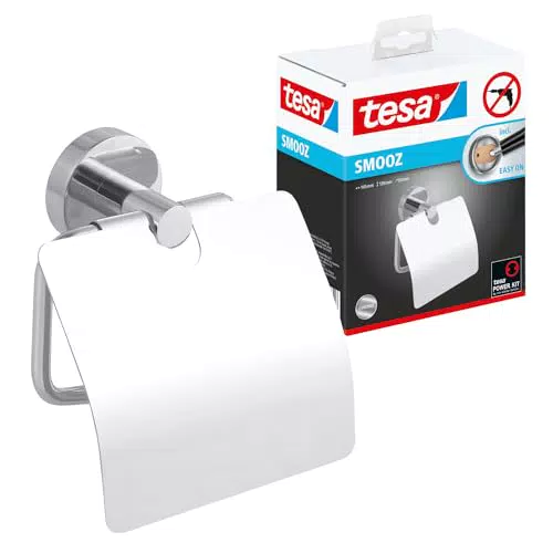 tesa SMOOZ Klebehaken, verchromt, runde Form - Bad-Haken zur Wandbefestigung ohne Bohren