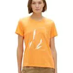 TOM TAILOR Damen T-Shirt mit Print - Helle Mango Orange
