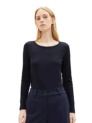 TOM TAILOR Damen Basic Langarmshirt mit Rippstruktur