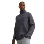 TOM TAILOR Herren Rollkragenpullover mit Zopfmuster - Navy Melange