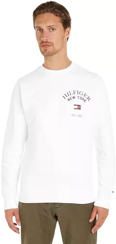 Tommy Hilfiger Herren Langarmshirt Arched Varsity Sweatshirt, Baumwolle - Weiß