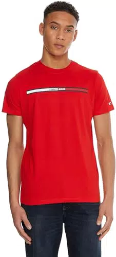 Tommy Jeans Herren T-Shirt Essential Flag Tee - Rundhalsausschnitt - Rot