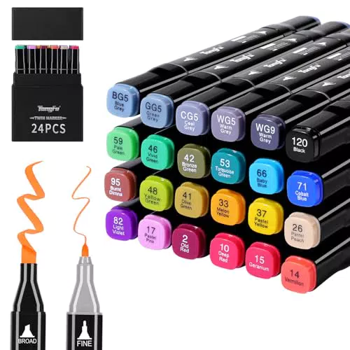 "TongFu Twin Marker Set in 24 lebendigen Farben für Comic, Malerei und Design"