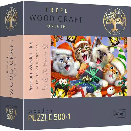Trefl Holzpuzzle Weihnachtskätzchen - 50 Weihnachtsfiguren - Premium DIY Puzzle für Erwachsene
