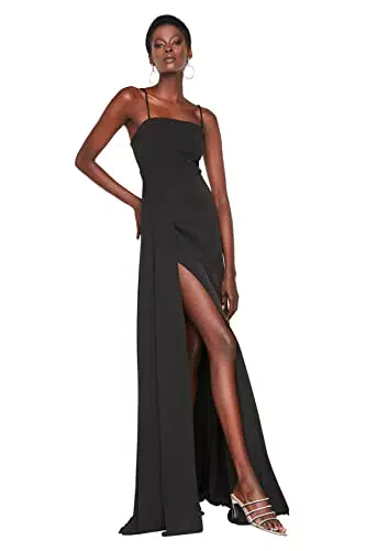 TRENDYOL Damen Abendkleid mit Schlitz und Ausschnitt, Schwarz
