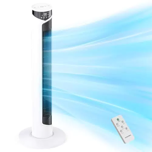 Turmventilator mit Fernbedienung und 6 Geschwindigkeiten - Leise Betrieb - 70° Oszillation - 12-Stunden-Timer