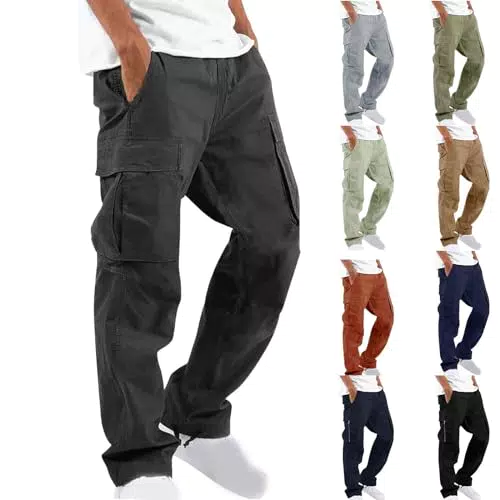 UHouse Herren Cargo Hose aus Baumwolle - Bequeme Arbeitshose mit Gummizug