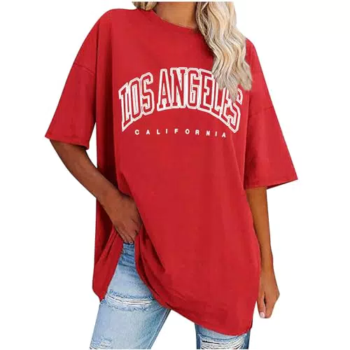 Damen T-Shirt Los Angeles Baumwolle Blusen Rundhals Tee - UHouse Sale