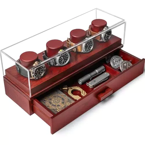 Uhrenvitrine aus Holz für Herrenuhren - Organizer für Männer - Display mit Schublade