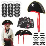 Piraten Zubehör Set - Piratenhut, Augenklappe, Kopftuch, Schnurrbart - Party Set für Kindergeburtstag und Cosplay