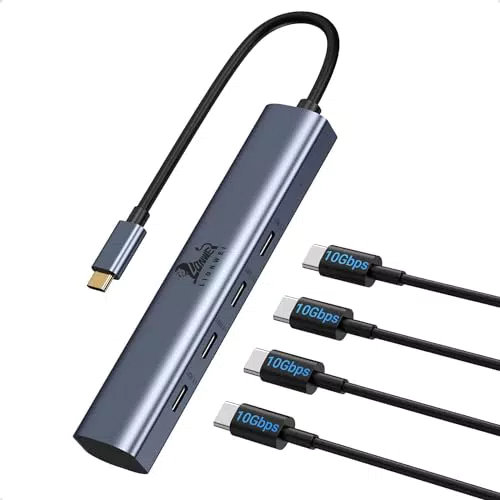 USB C Hub 10Gbps 4 Port Verteiler für Laptop - Kompatibel mit MacBook Pro, iPad Pro, MacBook Air, Dell XPS, Huawei, Lenovo, HP, Surface Book