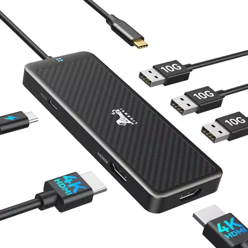 USB C Hub Dual HDMI Adapter Docking Station mit 2 HDMI 4K@60Hz, 3 USB 3.1 Anschlüssen und PD 100W Schnellladen - Kompatibel mit Dell XPS, Lenovo, HP, Surface