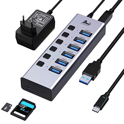 USB-Hub Aktiv 3.0 von LIONWEI mit 10 Ports und USB-C-Datenanschluss