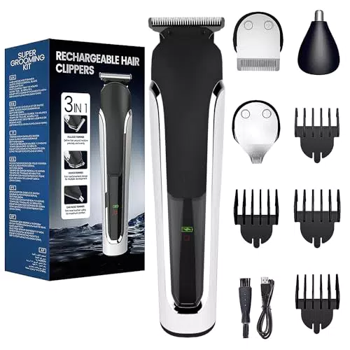 Vexloria Herren Haarschneidemaschine 3-in-1 Barttrimmer USB-aufladbarer Trimmer/Haarschneider für Herren - Kabellose Laufzeit 90 Min - Wasserdichter Bartschneider