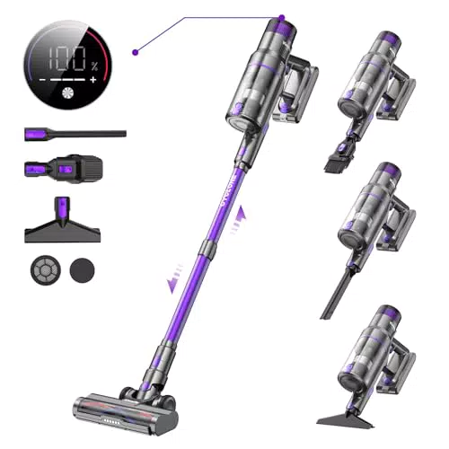 Vistefly V15 Max Akku Staubsauger Kabellos mit Touchscreen - Staubsauger 8 in 1 - 60 Minuten Laufzeit