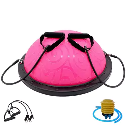 Winch Balance Ball, Der All-in-One-halbkugel-Trainingsball für Balance & Rehabilitation| Anti-Burst und rutschfest mit 2 Zugbändern für Ganzkörpertraining