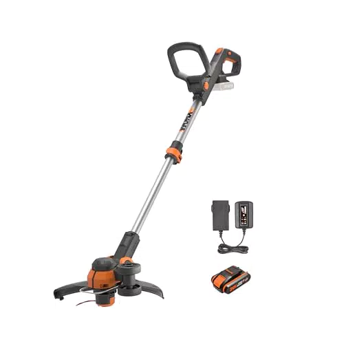 WORX Akku-Rasentrimmer 20V - 2-in-1 Funktion: Rasentrimmer und Kantenschneider - Inkl. Distanzschutz, Kantenschneiderad, Fadenspule