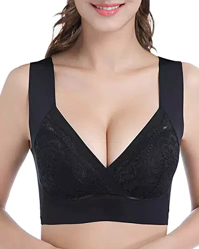 Moderne Damen BH - Vollschalen BH ohne Bügel mit Spitze - Bequemer Zero Feel Bralette