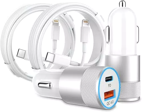 Auto Ladegerät USB C für iPhone - MFi Zertifiziert - 48W Kfz Ladegerät mit Lightning Kabel