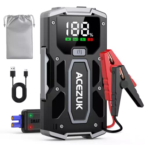 ACEZUK Starthilfe Powerbank 3000A 12V für Auto, SUV und Motorrad mit LED-Taschenlampe