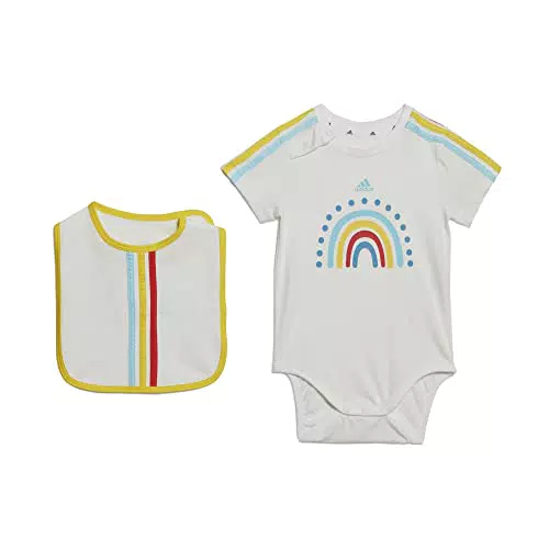 adidas Unisex Baby Gift Set Body mit lätzchen, White/Bliss Blue/Impact Yellow/Bold Orange
