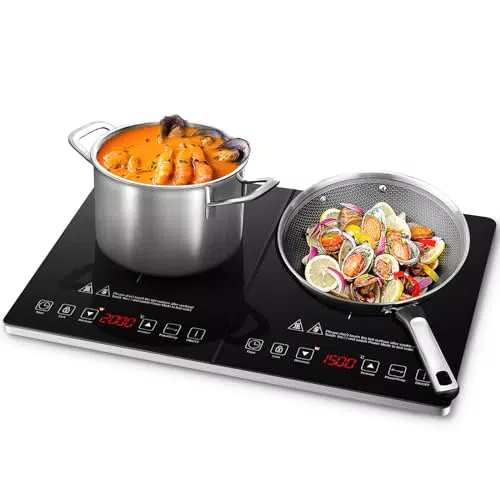 AMZCHEF Doppel-Induktionskochplatte aus Edelstahl mit 2 Platten