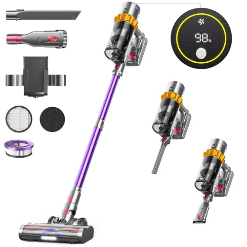 Anyson Akkustaubsauger 45000Pa, 550W, 65Min, Selbstladend mit LED Display