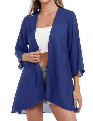 Boho Sommer Damen Chiffon Bolero - Leichte 3/4 Ärmel Cardigan - Offene Front Kimono - Floraler Strand Shawl