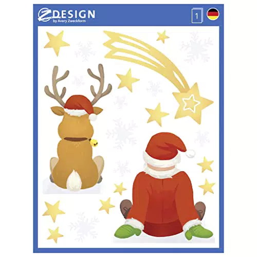 AVERY Zweckform Rentier Nikolaus Sterne Fensterbilder - Selbstklebende Weihnachtsdeko aus Deutschland