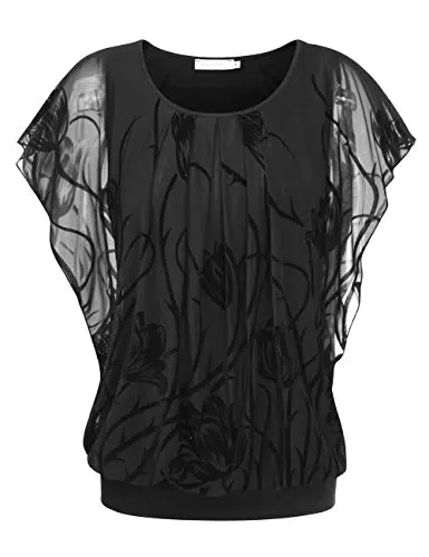 BAISHENGGT Damen Tunika Batwing Bluse mit Kurzarm und Rundkragen