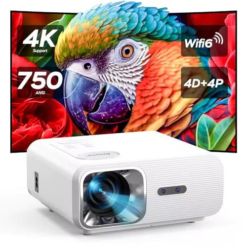 Jimveo Beamer Full HD 1080P mit WiFi6, Bluetooth und 4K Unterstützung, 300" Display