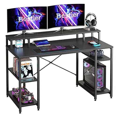 Gaming-Schreibtisch mit Monitorablage und offenen Ablagen