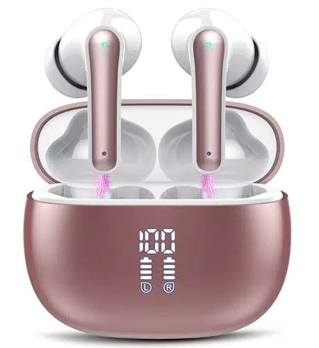 Bluetooth Kopfhörer mit 4 HD Mikrofonen, 48 Std Spielzeit, Tiefer Bass - IP7 Wasserdicht - Noise Cancelling - LED-Anzeige