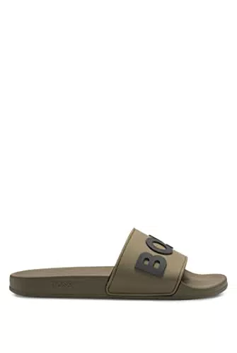 BOSS Herren Kirk Slides - In Italien gefertigte Sandalen mit erhabenem Logo