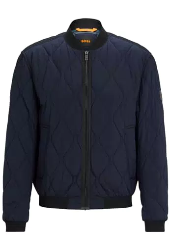 BOSS Herren Blouson aus gestepptem Material-Mix mit Metallic-Effekt und Logo-Aufnäher