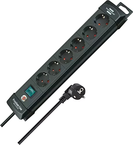 Brennenstuhl Premium-Line Steckdosenleiste mit Schalter und 3m Kabel - 6-fach, Wandmontage - Made in Germany