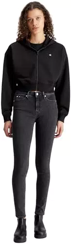 Calvin Klein Damen Jeans mit CK Logo-Reißverschluss, Schwarz