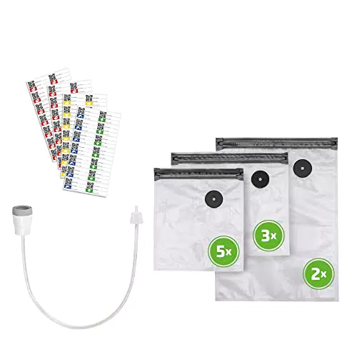CASO Vacu ZIP-Adapter Set - Vakuumzubehör mit ZIP-Adapter, Vakuumschlauch, 10 ZIP-Bags und Food Manager Sticker