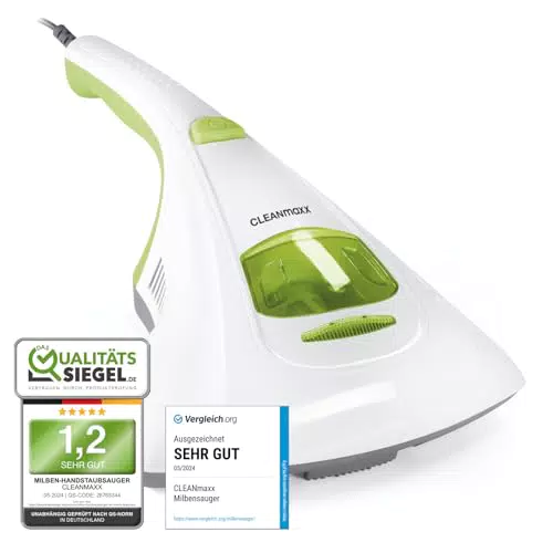 CLEANmaxx Milben Hand-Staubsauger mit UV-C-Licht für Allergiker - Effektive Milbenbekämpfung & Desinfektion von Matratzen