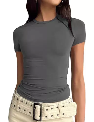 "CMTOP Damen Basic Crop Top mit Rundhalsausschnitt - Casual Y2K Style"