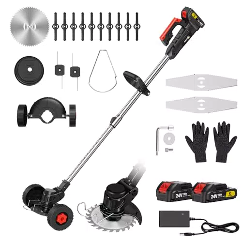CONENTOOL 600W Akku Rasentrimmer mit 24V Schneidklingen und Teleskopstab