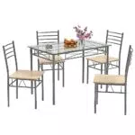 COSTWAY Esstisch Set aus Glas mit 4 Stühlen für Küche und Esszimmer