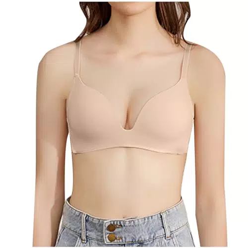 Bequemer Nahtloser Damen BH ohne Bügel - Trägerverstellbarer Softschalen BH - Push Up BH aus Baumwolle