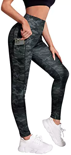 Damen Leggings Fitness Sporthose mit Handytasche und hohem Bund
