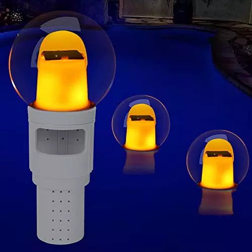 Chlorspender Pool mit Solar Flamme Lichter - Einstellbarer Pool Chlor Schwimmer für Chlortabletten und Bromtabletten - Chemikalienschwimmer für Spa und Wasserpark.