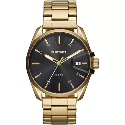 Diesel Herrenuhr Ms9, DreizeigerDatumswerk, 44mm goldenes Edelstahlgehäuse mit Edelstahlarmband