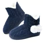 Hausschuhe Damen Warm Winter Plüsch Bootie Pantoffeln mit harter Sohle - Navy Blau