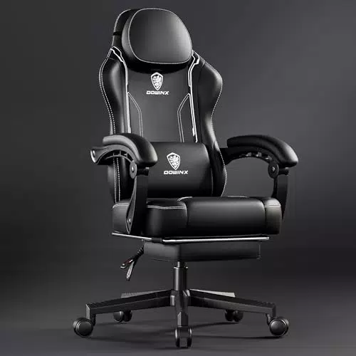 Dowinx Gaming Stuhl Racing Gamer Stuhl mit Lendenwirbelstütze, Ergonomischer Bürostuhl aus PU Leder