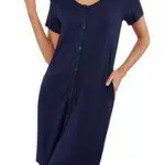 Ekouaer Damen Nachthemd V-Ausschnitt Kurzarm mit Knopfleiste Loungewear